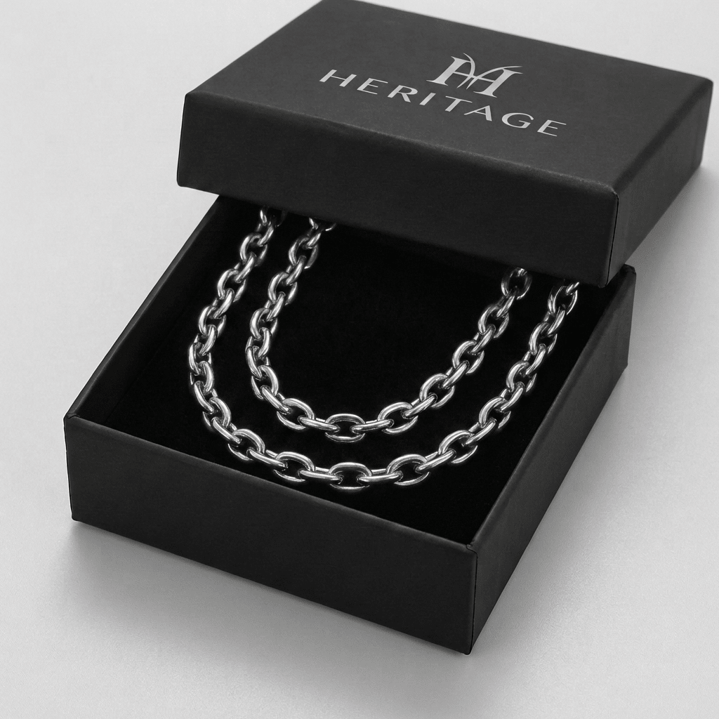 8mm Silver Chain Link Necklace 20 Inch - Heritage Gemstones