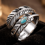 S925 Silver Turquoise Adjustable Feather Ring - Heritage Gemstones