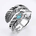 S925 Silver Turquoise Adjustable Feather Ring - Heritage Gemstones