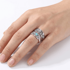 S925 Silver Turquoise Adjustable Feather Ring - Heritage Gemstones