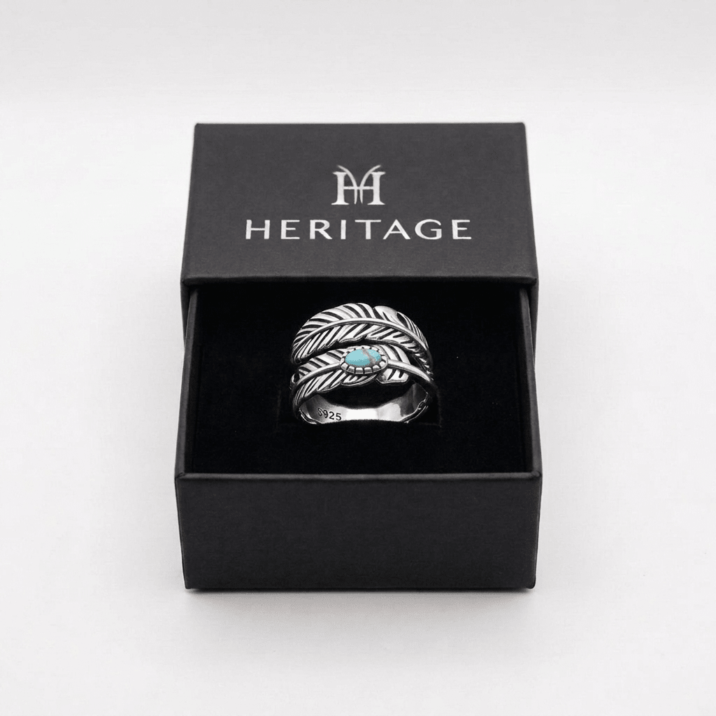 S925 Silver Turquoise Adjustable Feather Ring - Heritage Gemstones