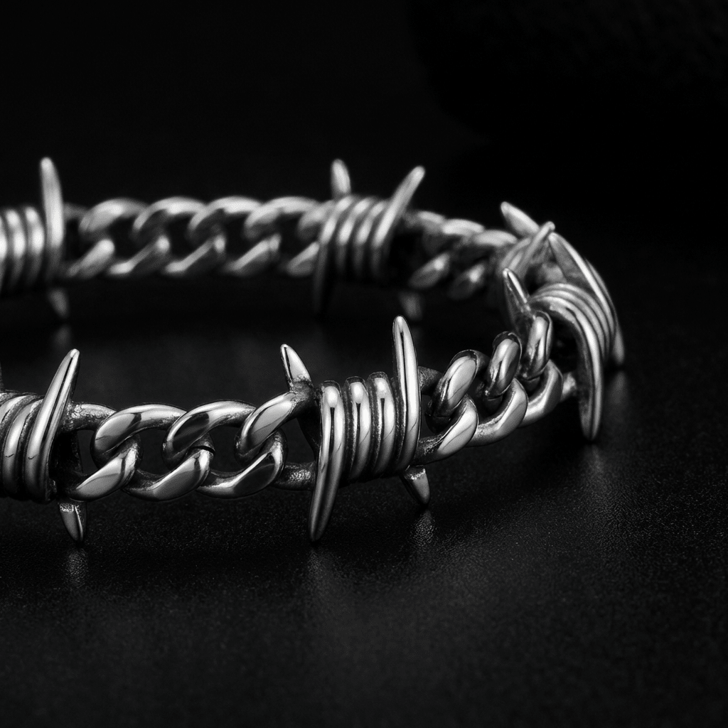 Silver Barbed Wire Cuban Bracelet - Heritage Gemstones