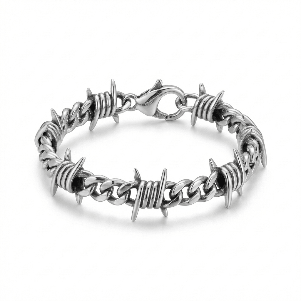 Silver Barbed Wire Cuban Bracelet - Heritage Gemstones