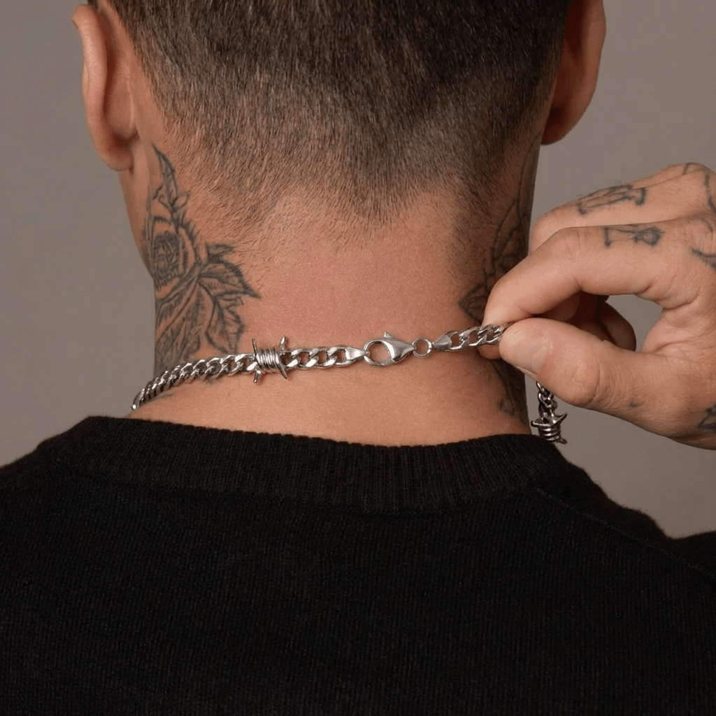 Silver Barbed Wire Cuban Necklace - Heritage Gemstones
