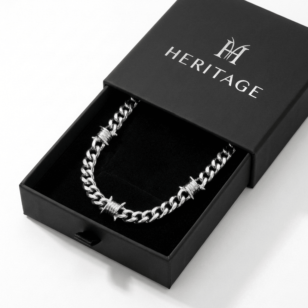 Silver Barbed Wire Cuban Necklace - Heritage Gemstones