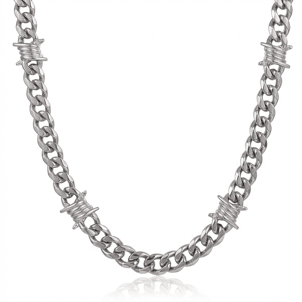 Silver Barbed Wire Cuban Necklace - Heritage Gemstones